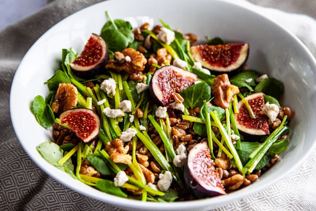British Leek, spelt and fig salad