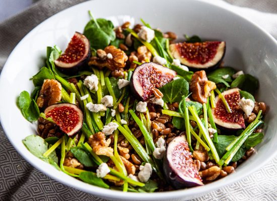 British Leek, spelt and fig salad
